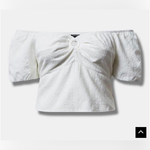 Torrid sz 5 Eyelet Cotton Keyhole Off Shoulder Crop Top NWT - Picture 2 of 8